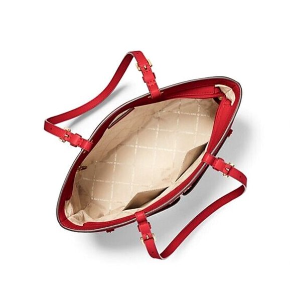 New Michael Kors Jet Set Travel Medium Double Pocket Tote Bright Red - Picture 2 of 3